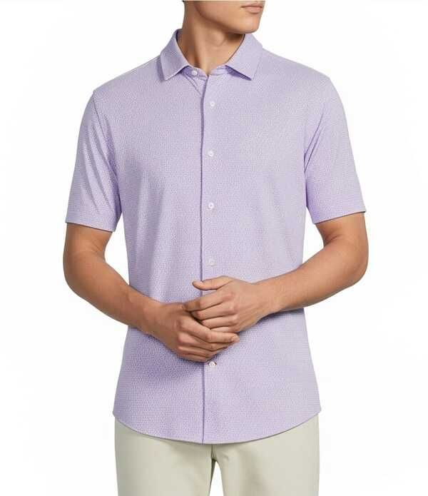 ダニエル クレミュ メンズ トップス シャツ ニット Cremieux Blue Label Geometric Button Front Knit Short Sleeve Shirt Lavend