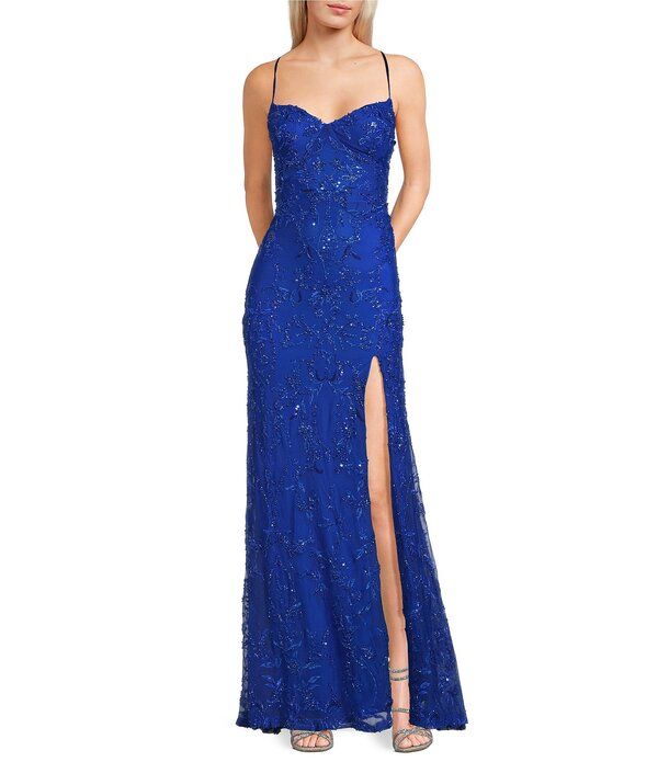 ビーダーリン レディース トップス ワンピース Vネック スパンコール レース B Darlin Sequin Patterned VNeck Side Inset Lace Up Back Long