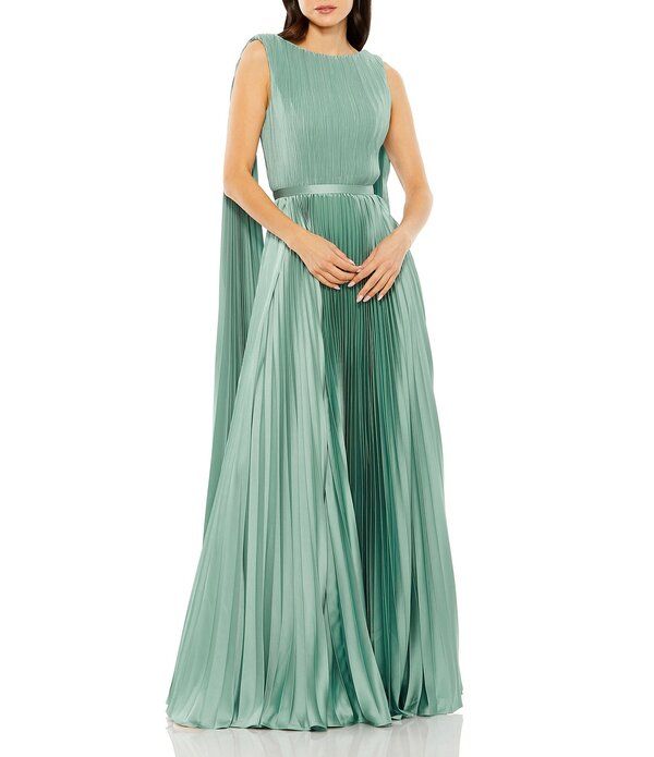 マックダガル レディース トップス ワンピース ドレープリーツ ノースリーブ Mac Duggal Pleated Boat Neck Sleeveless Open Drape Back Gown