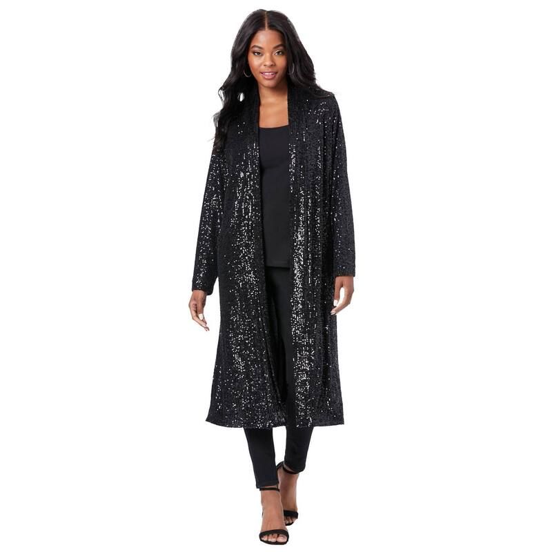 ロアマンズ レディース アウター ジャケット・ブルゾン プラスサイズ スパンコール Roamans Womens Plusize Sequin Duster Black ブラック