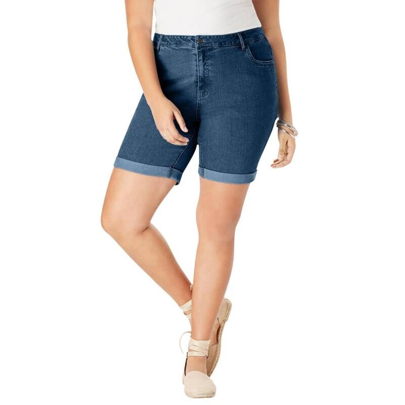 ロアマンズ レディース ボトムス ハーフパンツ・ショーツ プラスサイズ Roamans Womens Plusize Classic Stretch Cuffed Short Medium Stone