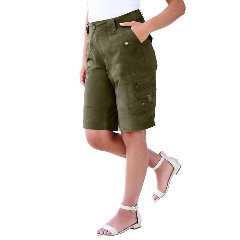 ロアマンズ レディース ボトムス ハーフパンツ・ショーツ プラスサイズ ショートパンツ Roamans Womens Plusize Cargo Shorts Dark Olive Green グリー