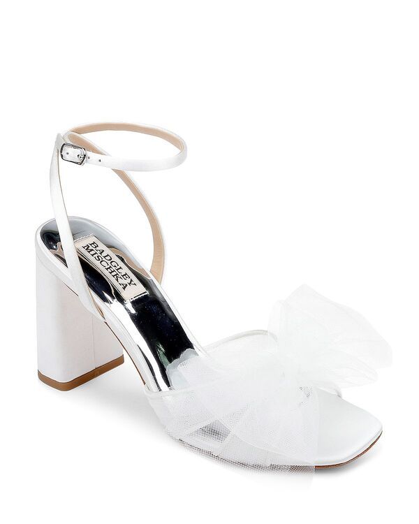 バッジェリーミシュカ レディース シューズ サンダル チュール ヒール Badgley Mischka Womens Tess Tulle Bow Block Heel Sandals White S