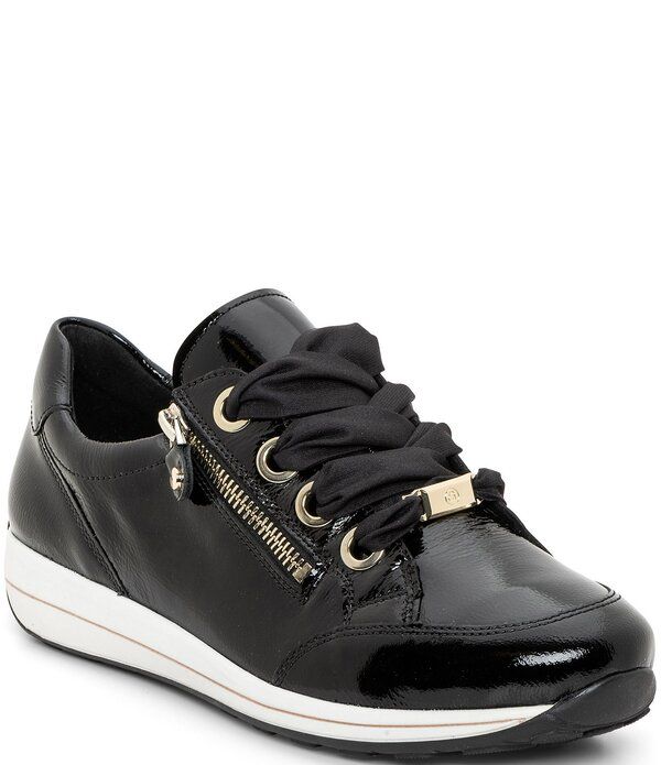 アラ レディース シューズ スニーカー レザー Ara Ollie Patent Leather Side Zip Sneakers Black ブラック
