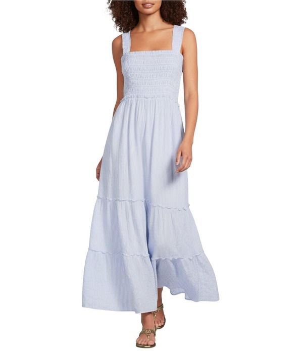 リリーピュリッツァー レディース トップス ワンピース ティアード オックスフォード ノースリーブ マキシ Lilly Pulitzer Hadly Oxford Stripe Square Neck
