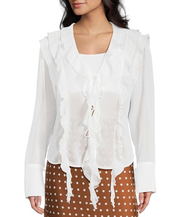 エモリー パーカー レディース トップス シャツ Vネック フリル シアー ブラウス Emory Park Sheer Cascade Ruffle VNeck Long Sleeve Blouse