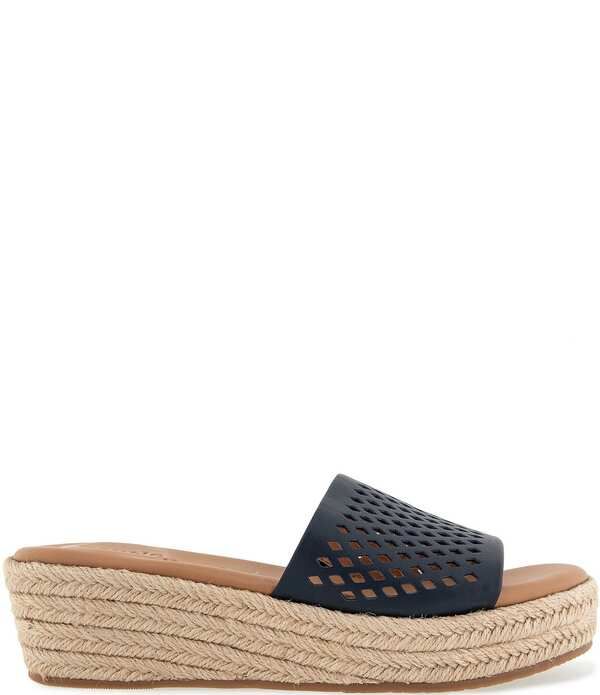 ジェントルソウルズ レディース シューズ サンダル レザー Gentle Souls Vandy Perforated Leather Espadrille Slide Sandals Indigo