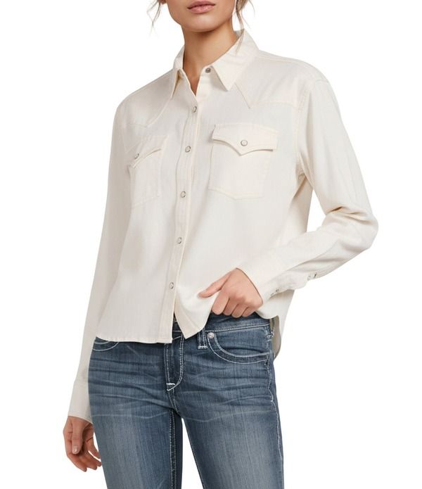 アリアト レディース トップス シャツ Ariat Woven Asheville Point Collar Long Sleeve Snap Front Shirt Sea Salt