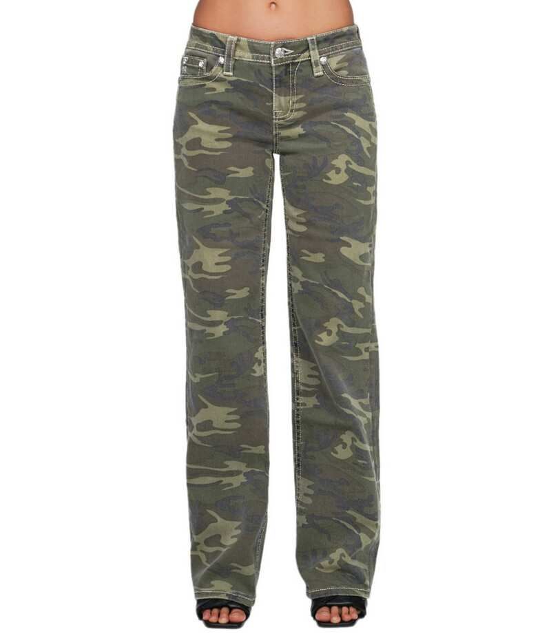 ミスミー レディース ボトムス デニムパンツ ワイドレッグ プリント ジーンズ Miss Me Camouflage Printed Mid Rise Wide Leg Jeans Green グリー
