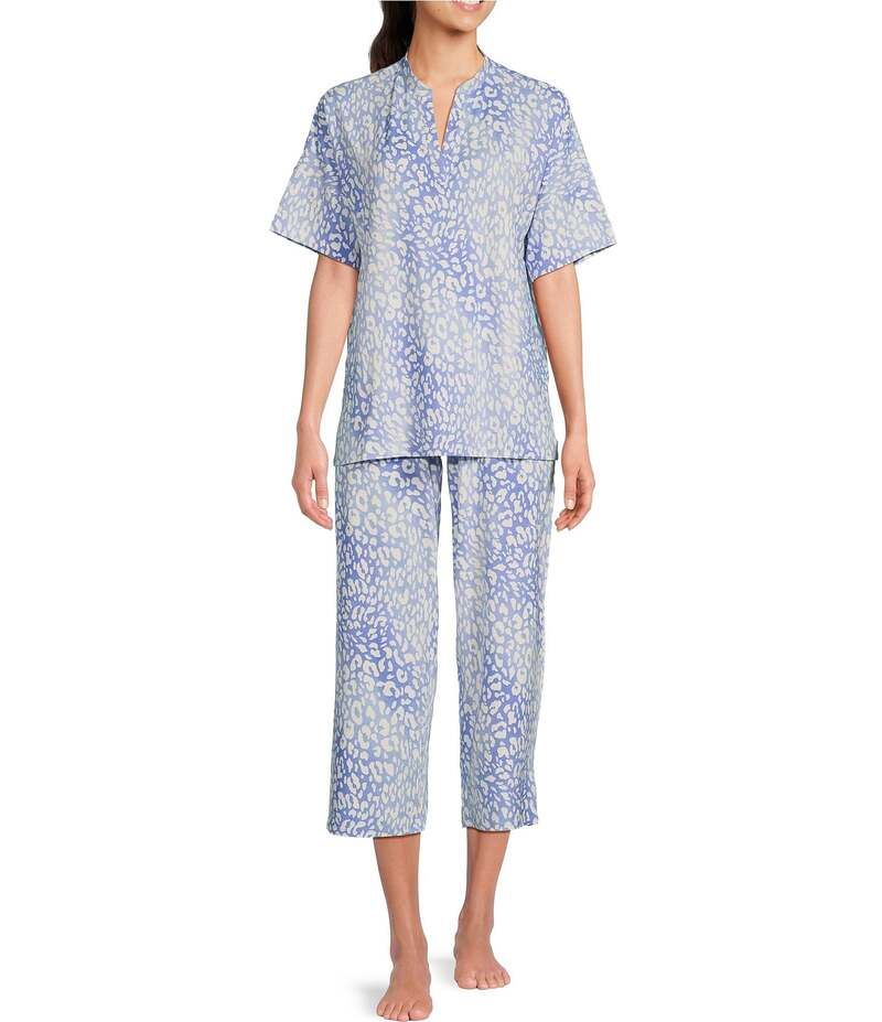 ナトリ レディース アンダーウェア ナイトウェア ニット N by Natori Short Sleeve Split Round Neck Cozy Knit Leopard Pajama Set