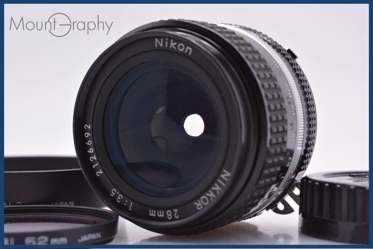 ニコン Nikon NIKKOR 28mm F3.5 Ai-S 後キャップ&レンズフィルター&フード付 同梱無料 #yk9072