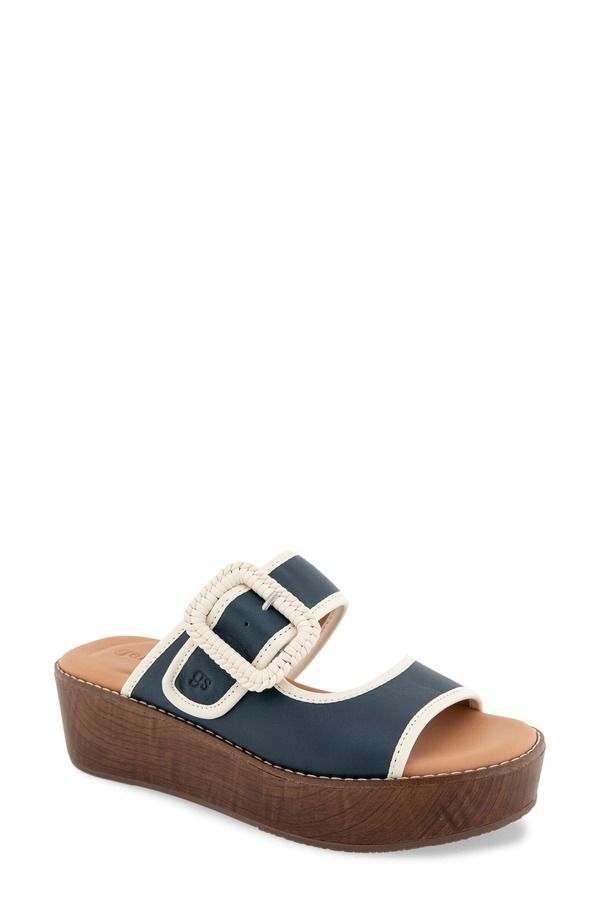 ジェントルソウルズ レディース シューズ サンダル プラットフォーム Gentle Souls Vadylin Platform Wedge Slide Sandal Navy Leather ネイビ