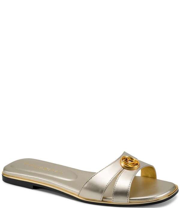 ダナキャラン レディース シューズ パンプス サンダル トール Donna Karan Halo Metallic Flat Slide Sandals White Gold ホワイト 34,970円