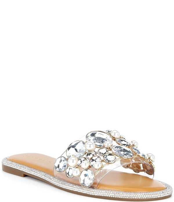 ジャンビニ レディース シューズ パンプス サンダル Gianni Bini Bryant Jewel and Pearl Banded Flat Sandals Clear パール