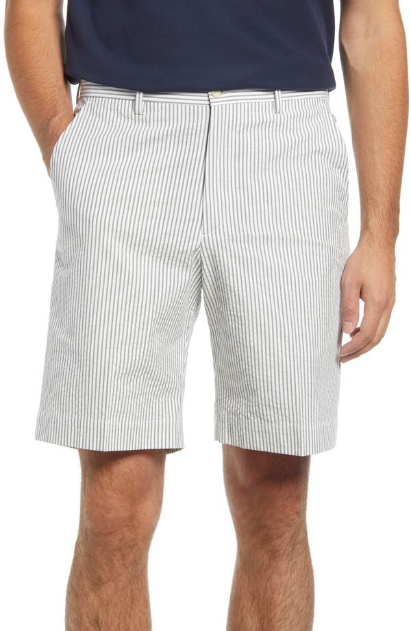 ベール メンズ ボトムス ハーフパンツ・ショーツ ショートパンツ Berle Flat Front Seersucker Shorts Grey グレー