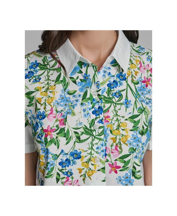 カール ラガーフェルド レディース トップス シャツ フラワー柄 半袖 フラワー KARLAGERFELD PARIS WomenshortSleeve Multi Floral Poplin Shi カール ラガーフェルド レディース トップス シャツ フラワー柄 半袖 フラワー KARLAGERFELD PARIS WomenshortSleeve Multi Floral Poplin Shi