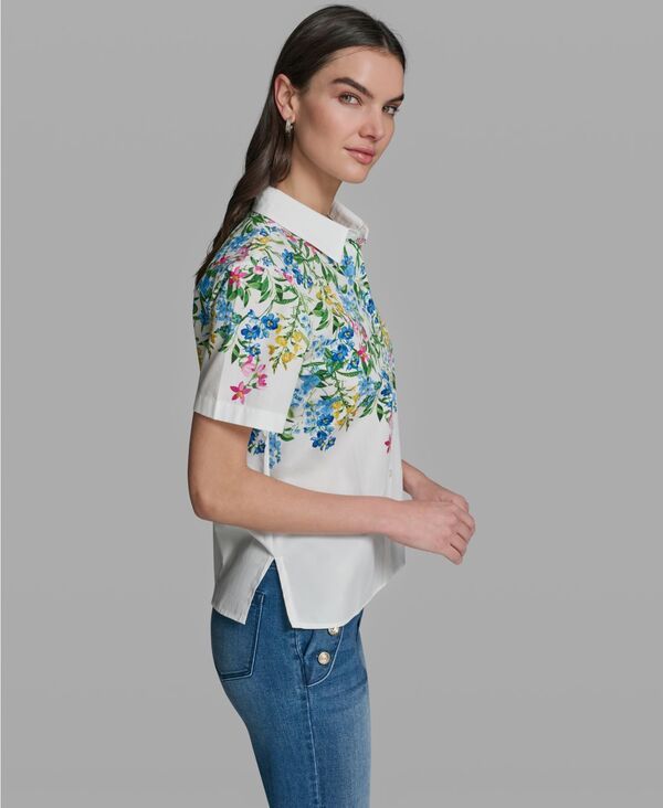 カール ラガーフェルド レディース トップス シャツ フラワー柄 半袖 フラワー KARLAGERFELD PARIS WomenshortSleeve Multi Floral Poplin Shi カール ラガーフェルド レディース トップス シャツ フラワー柄 半袖 フラワー KARLAGERFELD PARIS WomenshortSleeve Multi Floral Poplin Shi