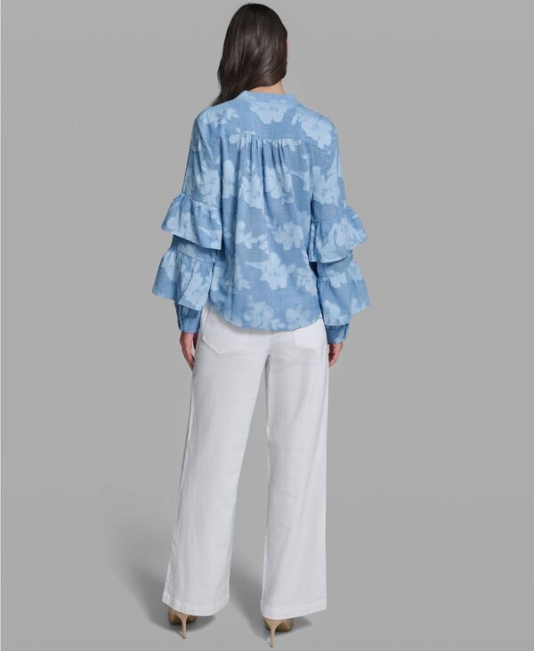 カール ラガーフェルド レディース トップス シャツ モックネック 長袖 KARLAGERFELD PARIS Womens LongSleeve Mock Neck Shirt Medium Was