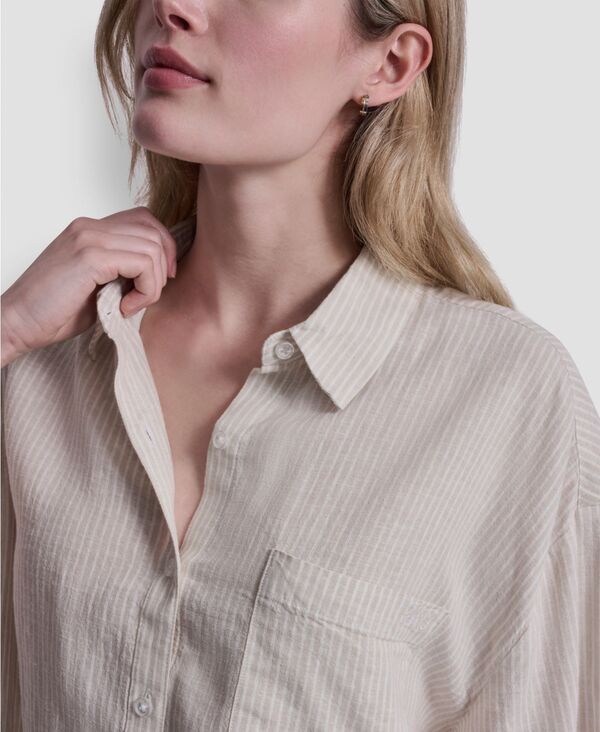 ダナキャランニューヨーク レディース トップス シャツ クロップド リネン DKNY Jeans Womens Oversized LinenBlend Cropped Short Sleeve Sh