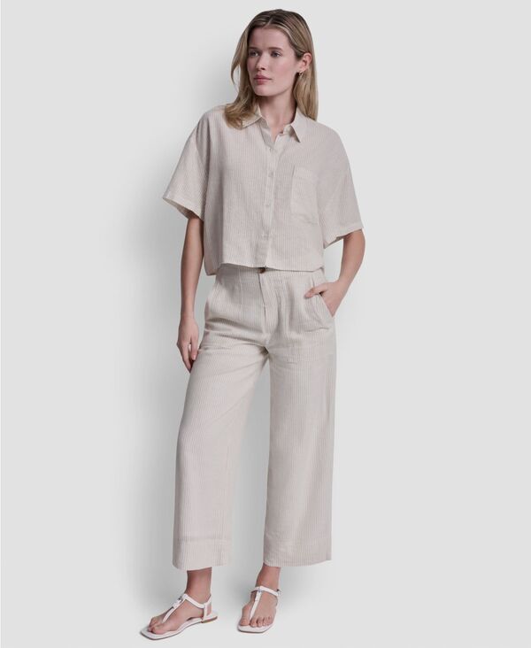ダナキャランニューヨーク レディース トップス シャツ クロップド リネン DKNY Jeans Womens Oversized LinenBlend Cropped Short Sleeve Sh