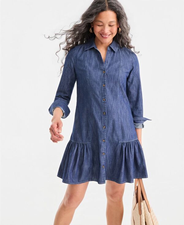スタイルアンドコー レディース トップス シャツ コットン Style Co Womens Cotton Chambray Peplum Shirt Dress Macys Exclusive Moo