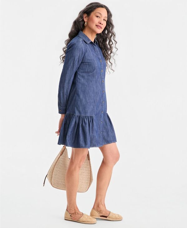 スタイルアンドコー レディース トップス シャツ コットン Style Co Womens Cotton Chambray Peplum Shirt Dress Macys Exclusive Moo