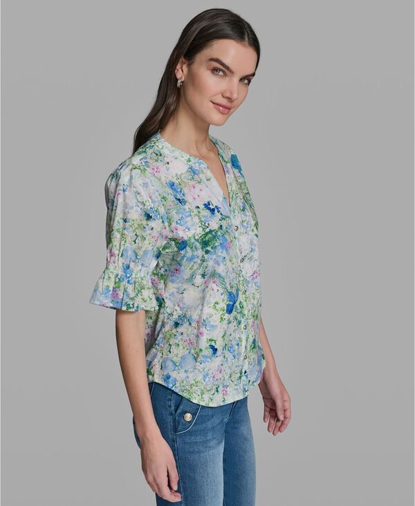 カール ラガーフェルド レディース トップス シャツ Vネック プリント 半袖 KARLAGERFELD PARIS WomenshortSleeve VNeck Printed Shirt Sky