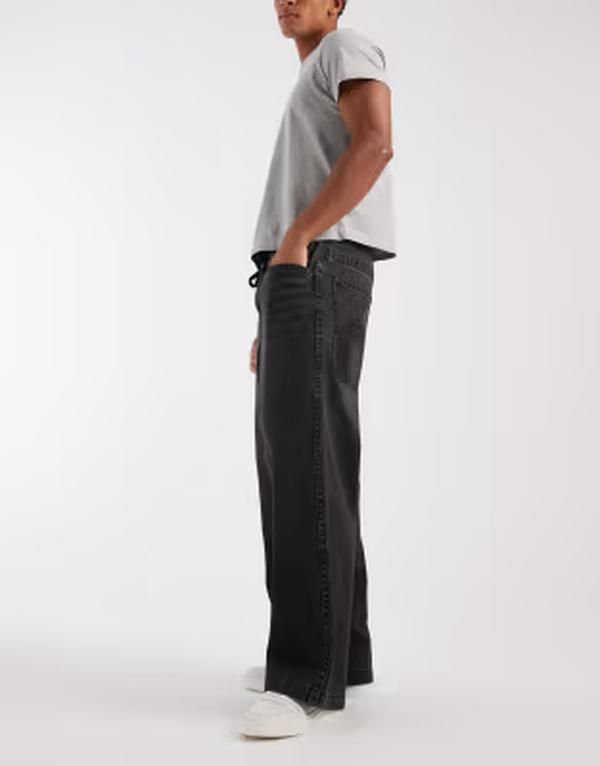 エイソス メンズ ボトムス デニムパンツ 刺繍 ジーンズ ASOS DESIGN loose jeans in washed black with embroidered back pockets a エイソス メンズ ボトムス デニムパンツ 刺繍 ジーンズ ASOS DESIGN loose jeans in washed black with embroidered back pockets a