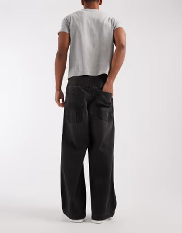 エイソス メンズ ボトムス デニムパンツ 刺繍 ジーンズ ASOS DESIGN loose jeans in washed black with embroidered back pockets a エイソス メンズ ボトムス デニムパンツ 刺繍 ジーンズ ASOS DESIGN loose jeans in washed black with embroidered back pockets a
