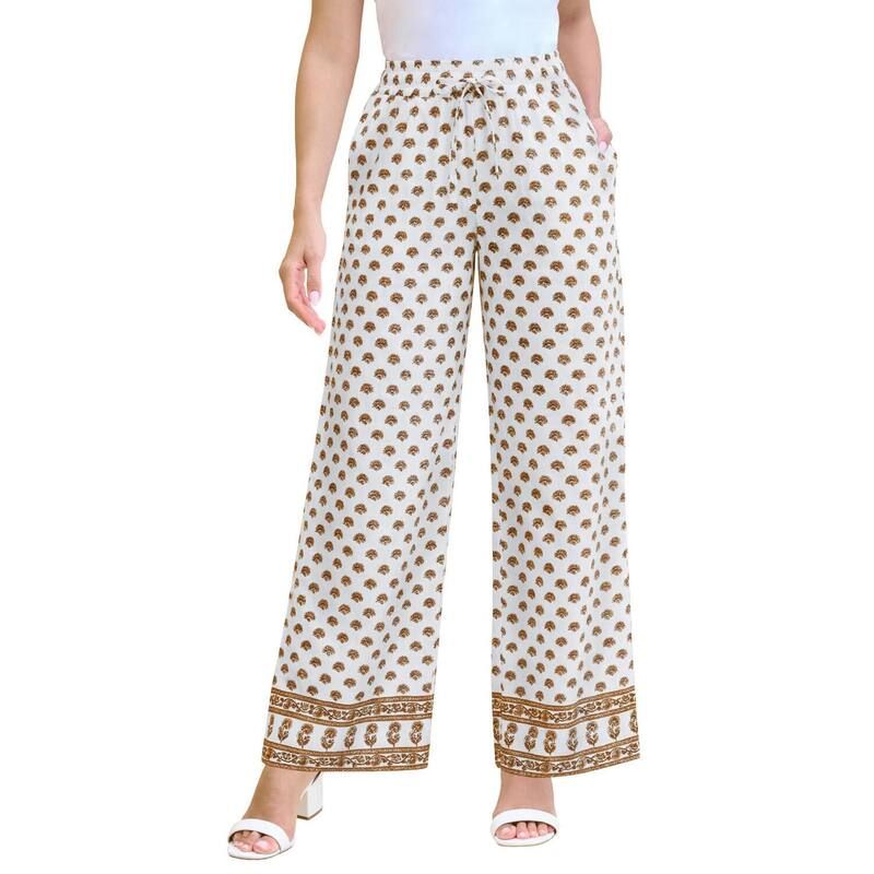 ロアマンズ レディース ボトムス カジュアルパンツ プラスサイズ リネン Roamans Womens Plusize Linen WideLeg Pant White Coneflower ホワイト