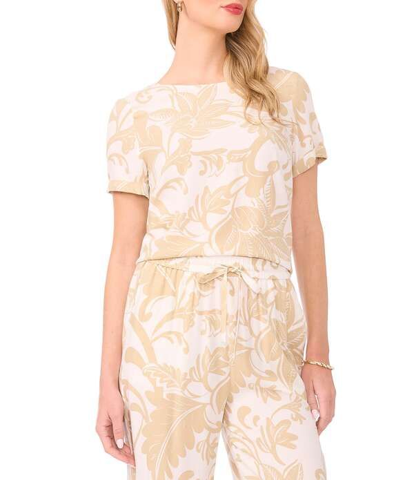 ヴィンスカムート レディース トップス シャツ クルーネック フラワー柄 プリント ブラウス フラワー Vince Camuto Woven Floral Printed Crew Neck Shor