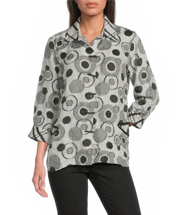 アリ マイルス レディース トップス シャツ Ali Miles Woven Jacquard Geo Point Collar 34 Cuffed Sleeve Button Front Shirt 14,950円