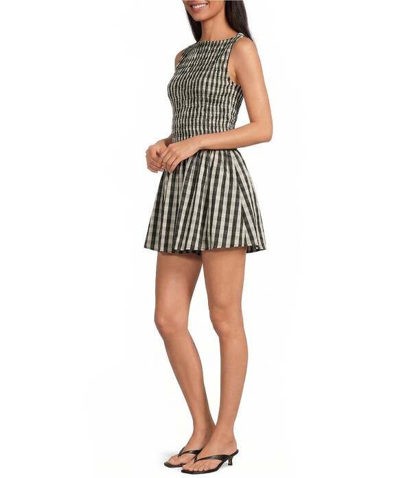 ルーシーパリ レディース トップス ワンピース ギンガムチェック プリント ミニ ノースリーブ ギンガム Lucy Paris Maria Gingham Print Boat Neck Sleeve