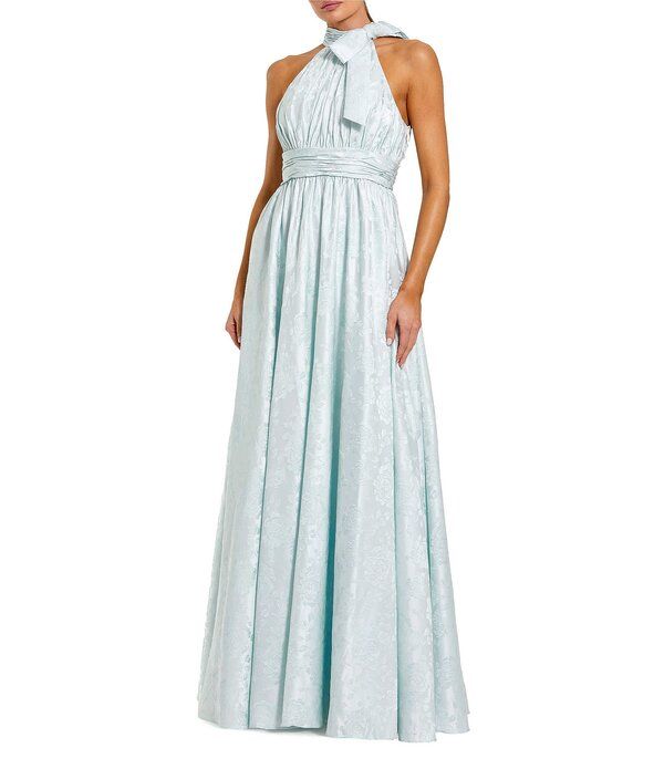 マックダガル レディース トップス ワンピース A ライン ノースリーブ Mac Duggal Brocade Tie Neck Sleeveless A Line Gown Powder Blue