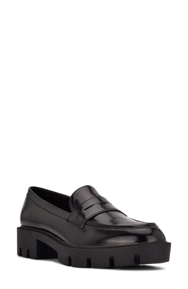 ナインウェスト レディース シューズ スリッポン・ローファー プラットフォーム Nine West Maibel Platform Penny Loafer Black Patent ブラック