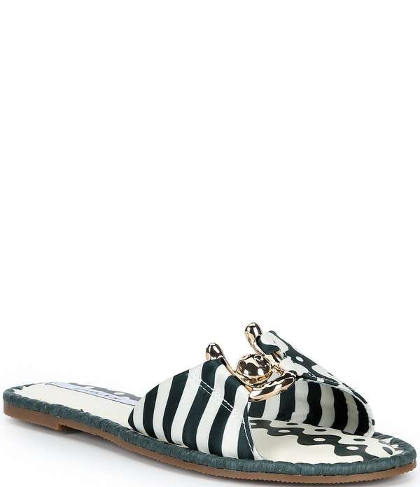 ジャンビニ レディース シューズ パンプス サンダル Gianni Bini Ferrel Striped Ornamented Slide Sandals IvoryGreen アイボリー