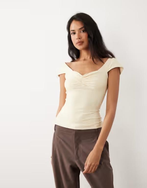 エイソス レディース トップス シャツ ASOS DESIGN polyamide bandeau top in buttermilk Yellow イエロー