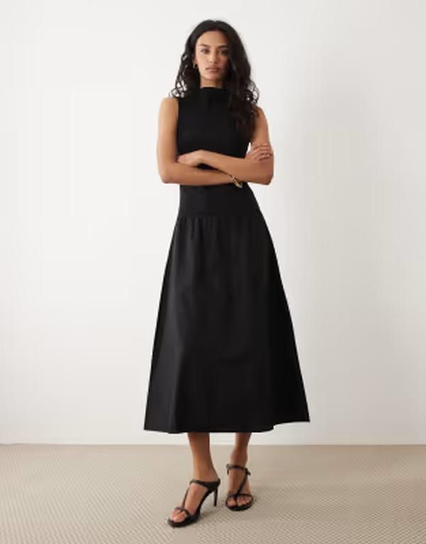 マンゴ レディース トップス ワンピース ミディ コットン Mango cotton mix racer midi dress Black ブラック