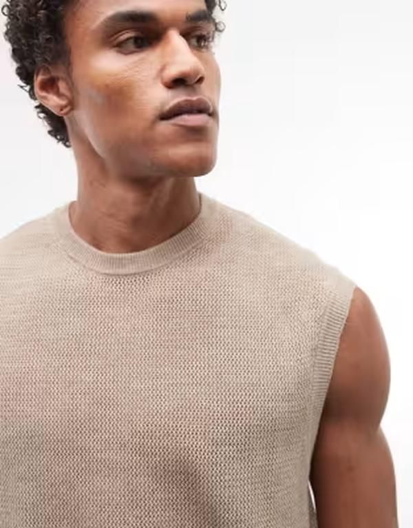 エイソス メンズ トップス ベスト メッシュ ニット ASOS DESIGN knit mesh tank in stone part of a set STONE ストーン エイソス メンズ トップス ベスト メッシュ ニット ASOS DESIGN knit mesh tank in stone part of a set STONE ストーン
