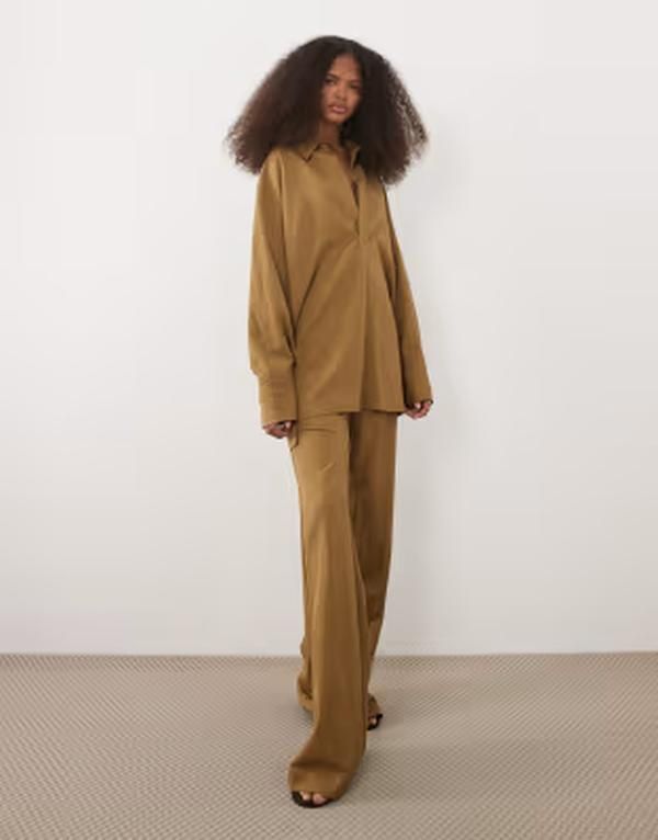 マンゴ レディース ボトムス カジュアルパンツ ストレート Mango Plan relaxed straight leg pants part of a set BEIGE ベージュ
