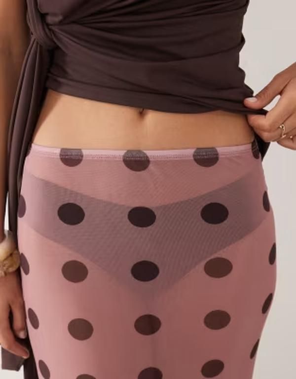 エイソス レディース ボトムスカート ドット柄 ドット プリント メッシュ シアー マキシ ASOS DESIGN printed sheer mesh maxi skirt polka dot pr