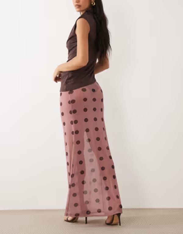 エイソス レディース ボトムスカート ドット柄 ドット プリント メッシュ シアー マキシ ASOS DESIGN printed sheer mesh maxi skirt polka dot pr