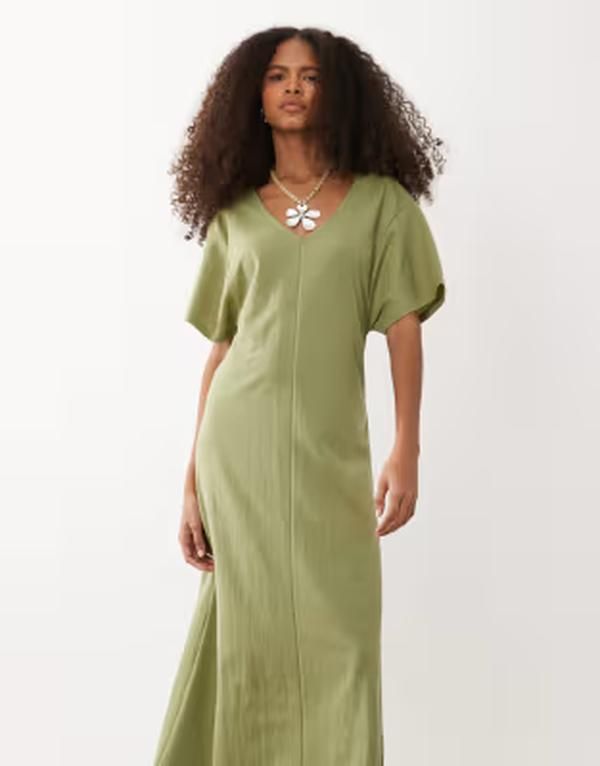 ジェイディーワイ レディース トップス ワンピース Vネック マキシ JDY vneck short sleeve maxi dress MID GREEN グリーン