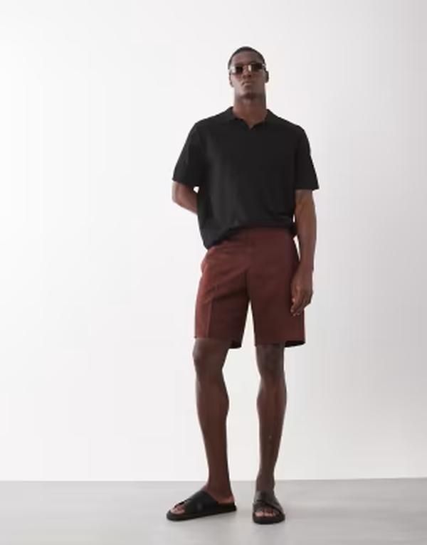 エイソス メンズ ボトムス ハーフパンツ・ショーツ ショートパンツ ASOS DESIGN regular dresshorts Burgundy バーガンディ