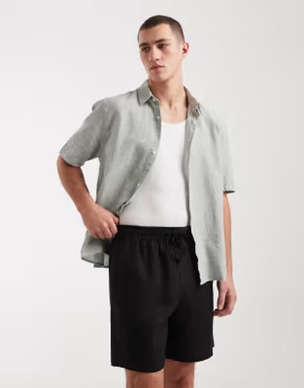 コットンオン メンズ ボトムス ハーフパンツ・ショーツ ショートパンツ リネン Cotton linen easy shorts Black ブラック