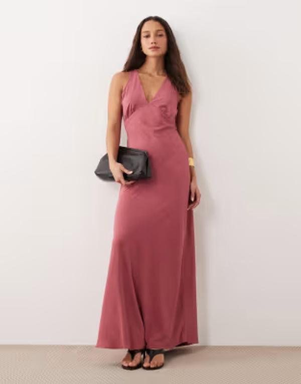 ジェイディーワイ レディース トップス ワンピース Vネック マキシ JDY vneck maxi dress in dusty PINK ピンク