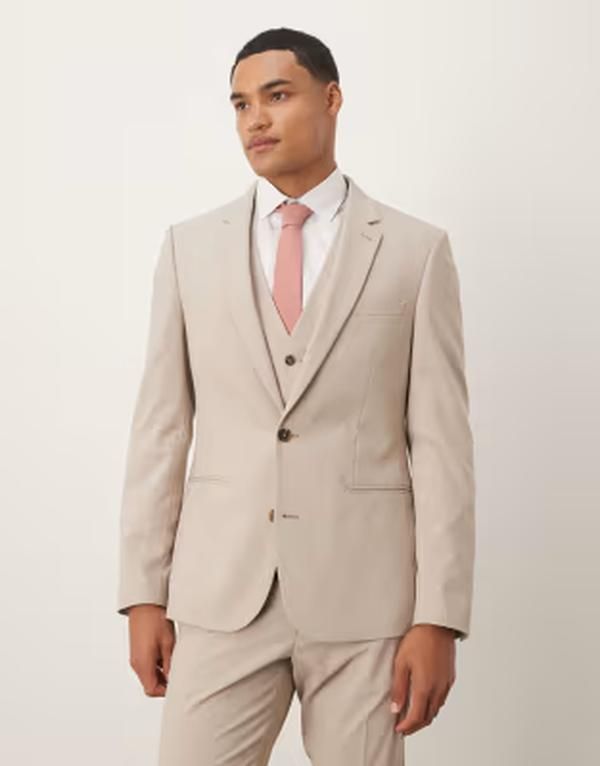 エイソス メンズ アウター ジャケット・ブルゾン ASOS DESIGN skinny suit jacket in ecru エクリュ