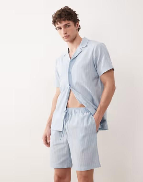 サウスビーチ メンズ ボトムス ハーフパンツ・ショーツ ショートパンツ リネン South Beach linen look shortstripes Blue stripe ブルー
