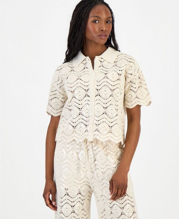 アンドノウディス レディース トップス シャツ スパンコール And Now This Womensequin Embellished Crochet Shirt Macys Exclusive Li