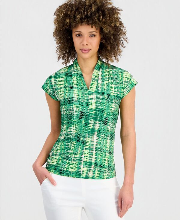 カスパール レディース トップス シャツ Vネック プリント キャップスリーブ キャップ Kasper Womens Printed VNeck CapSleeve Top Lush Green Mu